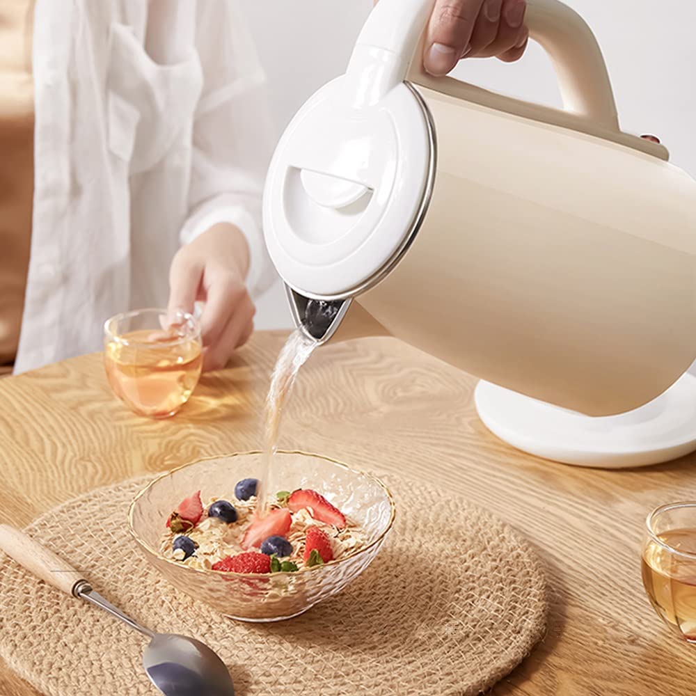 Hervidor eléctrico de acero inoxidable, doble pared, tacto frío, 1,8 L, 1500 W, ebullición rápida, apagado automático, protección contra ebullición en seco para café, té y bebidas. Gris, ele