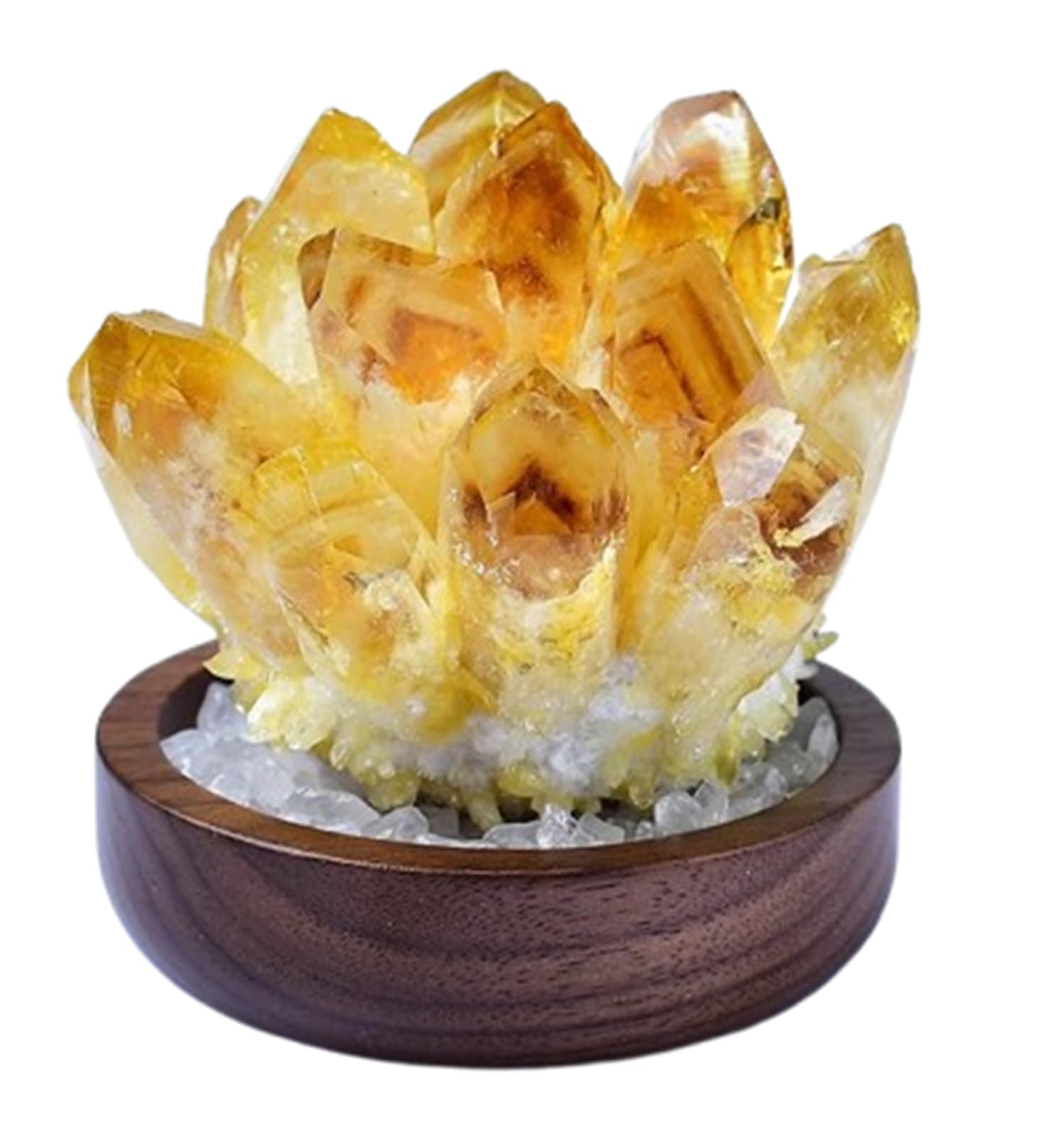 AUOQKQUT Citrine Quartz Cluster with Wood Base, Yellow Crystal Cluster,Irregular Crystal Point Gemstone Home Decor