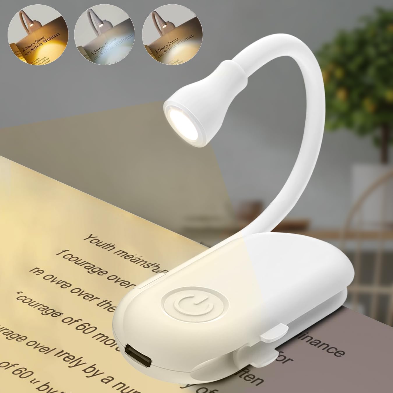 Gesto Rechargeable Book Reading Light with Clip – 3 Color Changing Light for Reading in Bed | 80 Hours Runtime Led Lamp for Night | Flexible Goose Neck Clip on Book Light for Book Lovers