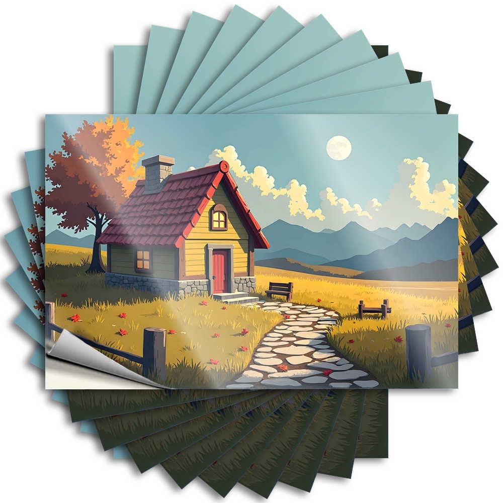 Tattoo Bar Stuff Custom Stickers, Tumbler Waterproof Cozy Cottage in Autumn Fields with Full Moon for Hydro Flask | Badass Vinyl Decals for Birthday Holiday Gift(6X9CM)