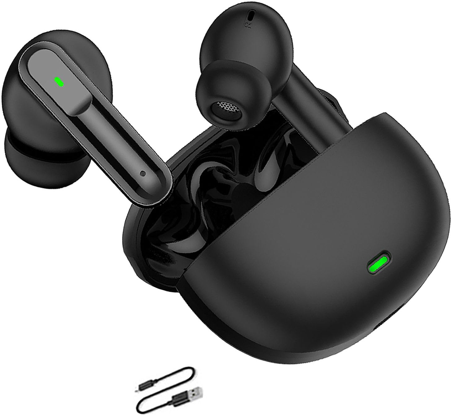qvee headphones waterproof wireless stereo earphones tws earbuds with charging box bluetooth gaming (black, true wireless)
