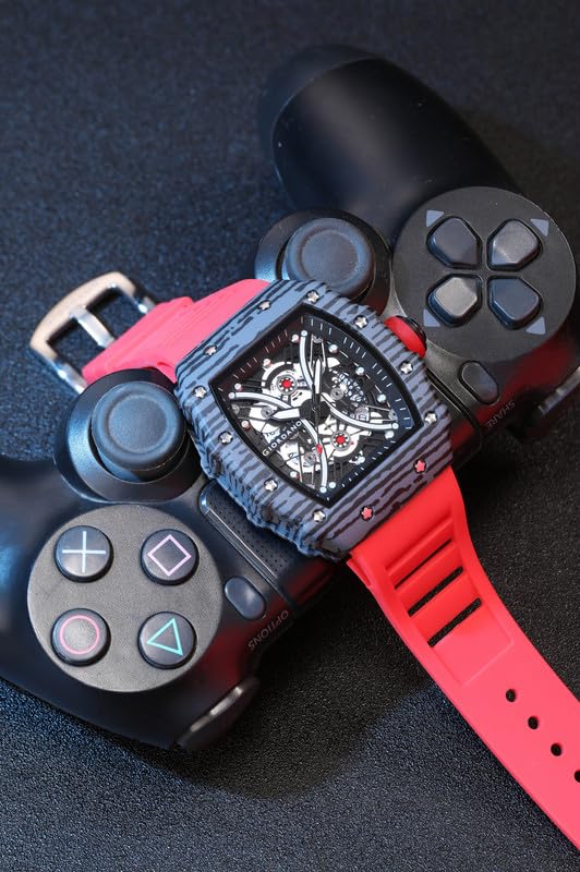 Image of Giordano Analog Square Watch for Men with Skeleton Design, Rugged Textured Case, Luminous Hands, and Silicone Strap