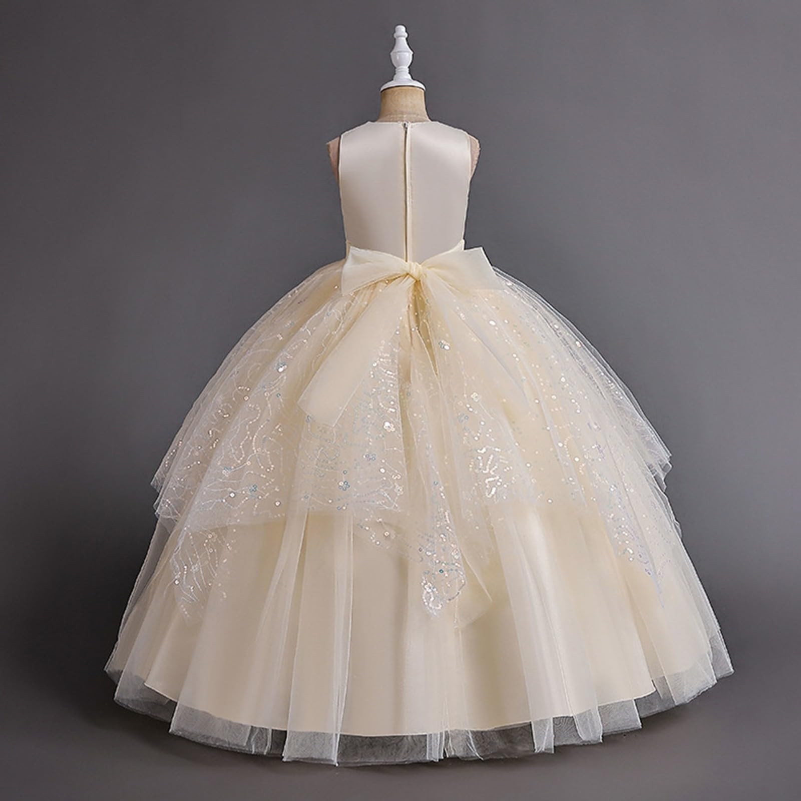 Genérico Vestidos para niñas sin mangas cuello redondo noche formal niño bordado dama de honor cumpleaños fiesta concurso belleza