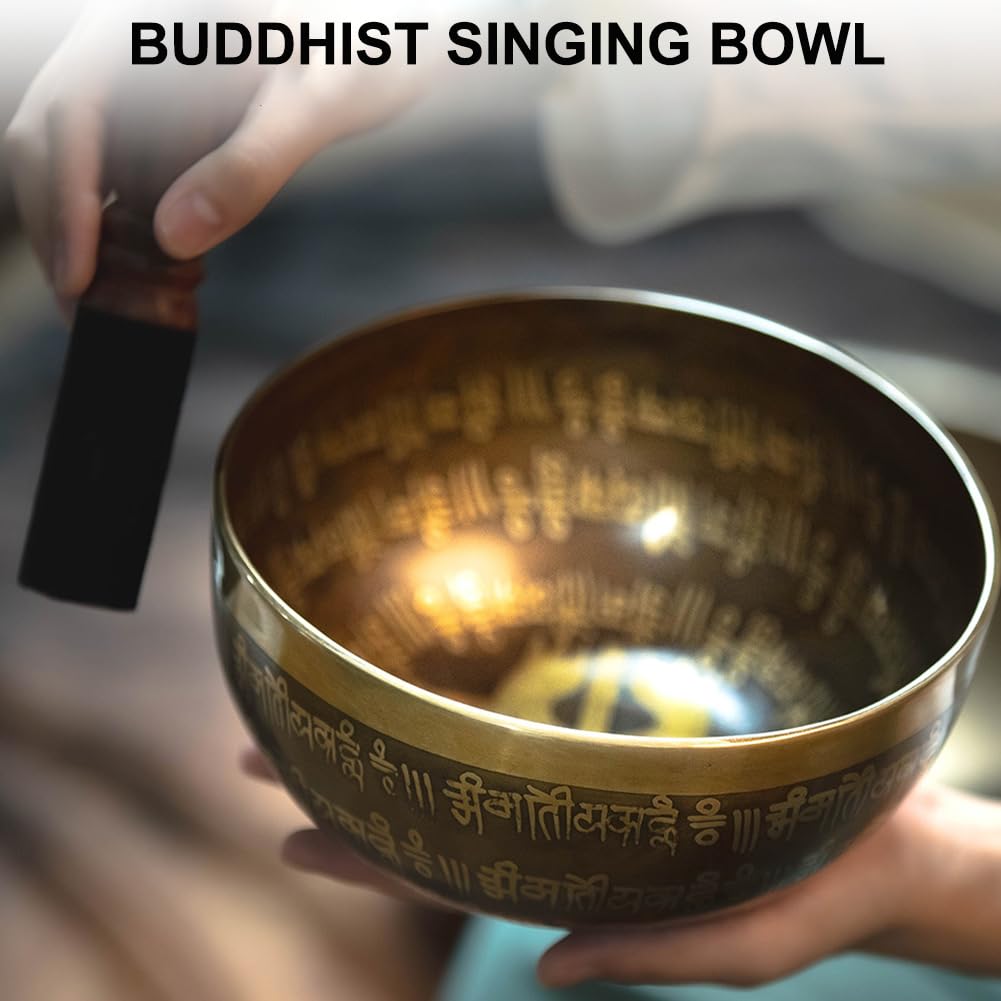 Campana Tibetana Fatta A Mano, Ciotola da Meditazione in Ottone per Principianti (Bastone per Campana Tibetana E Cuscinetto per Anelli), Campana Tibetana per Il Rilassamento Spirituale