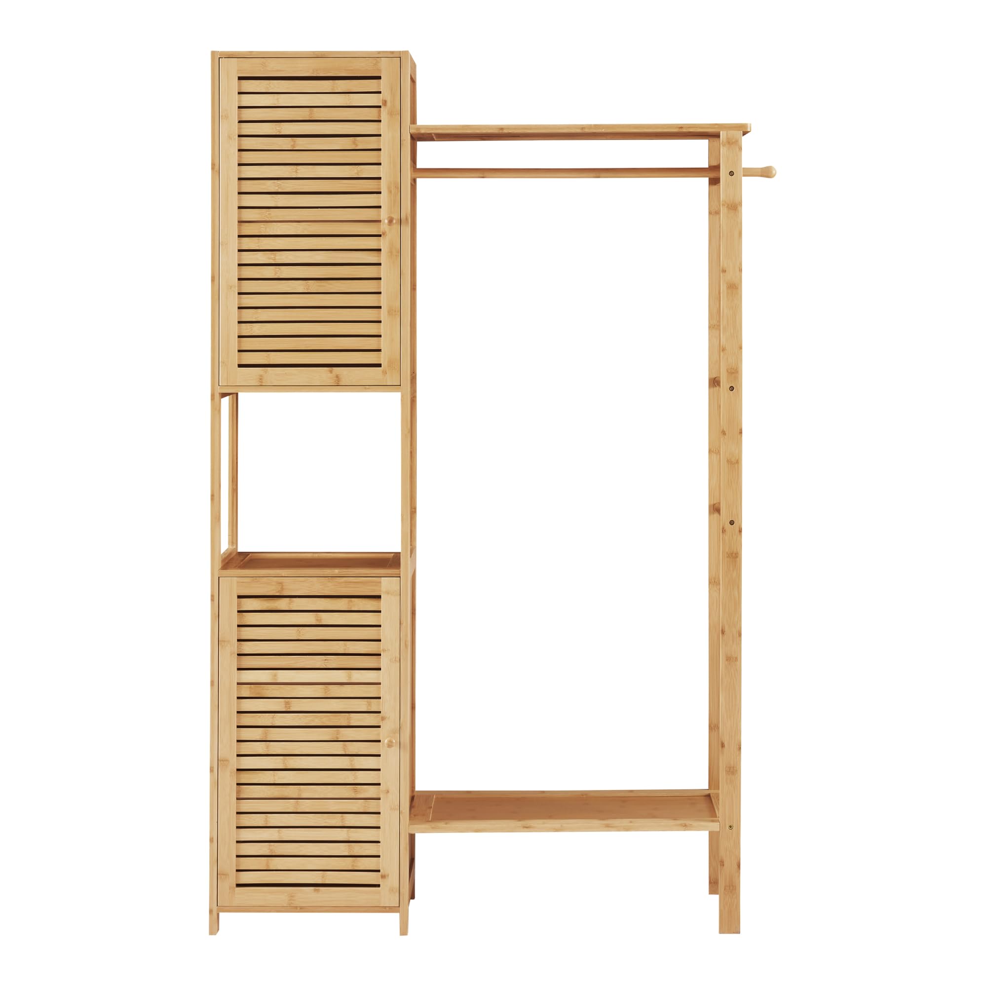 [en.casa] Porta Abiti da Camera Appendiabiti da Terra in Bambù 164 x 99 x 29 cm Organizzatore Guardaroba con Barra Porta Abiti Ripiani e Armadietti