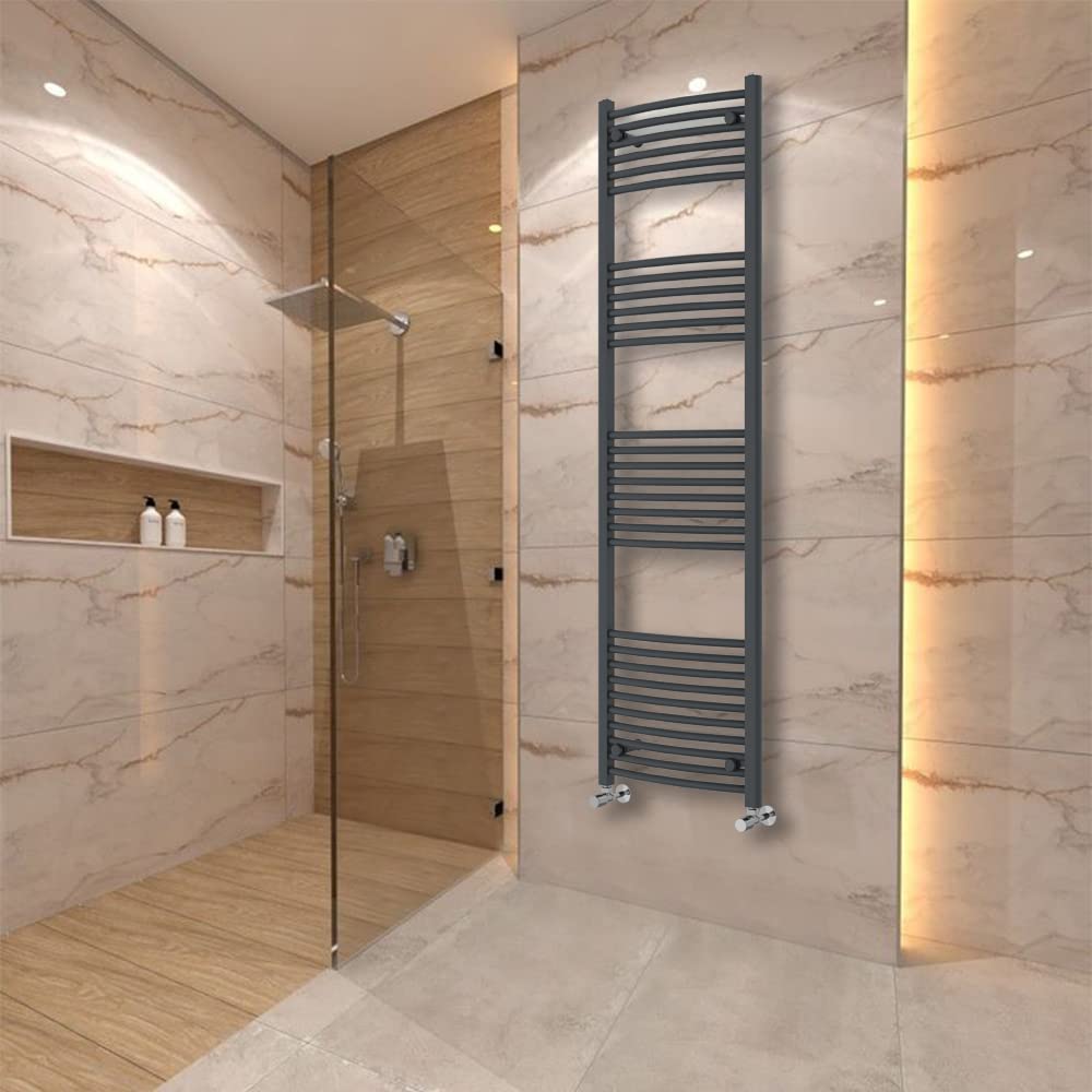 Warmehaus Anthracite Curved Heated Towel Rail Radiator Ladder 1800X500mm