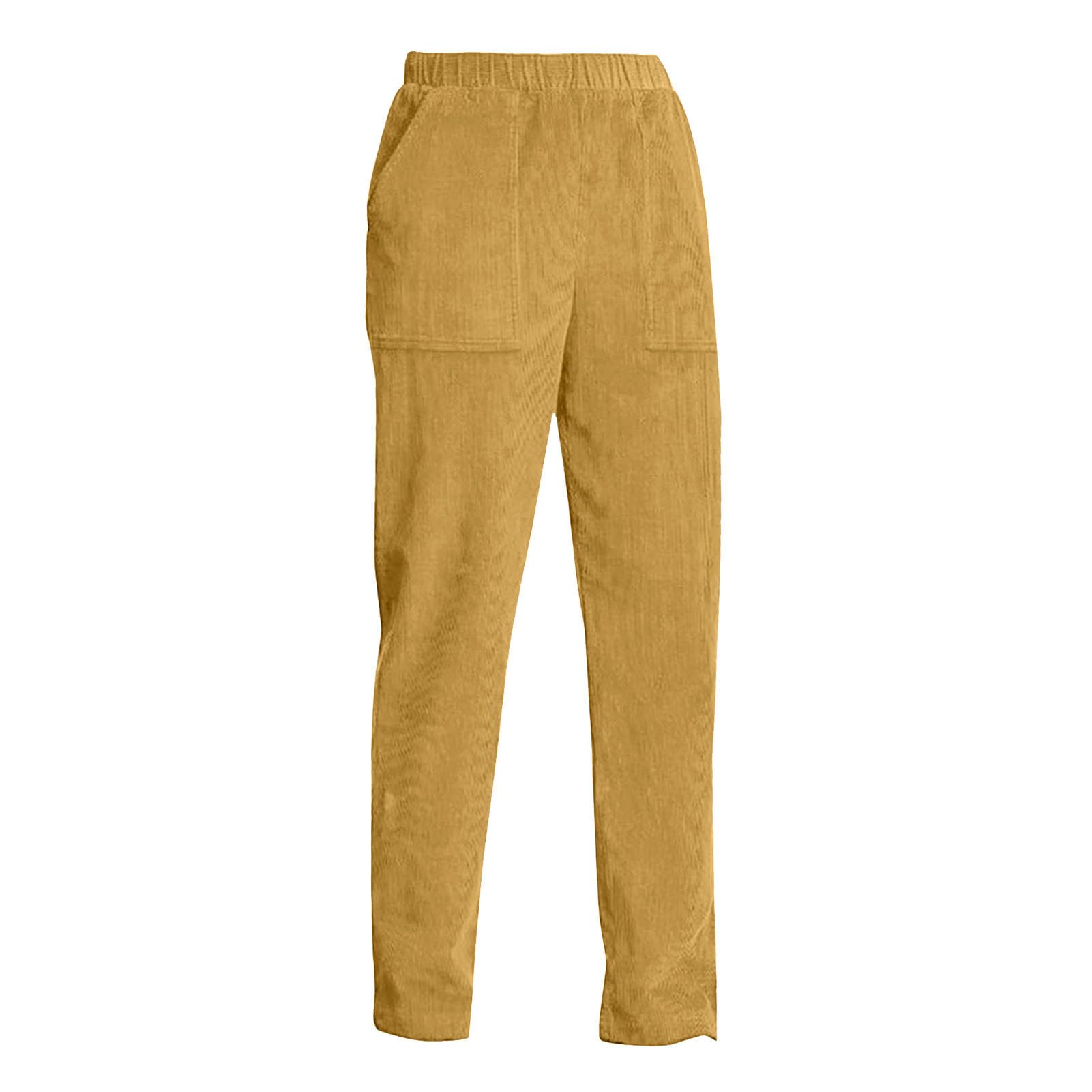 Damen Cord-Baumwollhose - Weiche, elastische Taillenhose mit geradem Bein und Taschen,Cordhose mit geradem Bein für Mädchen (Khaki,Khaki)