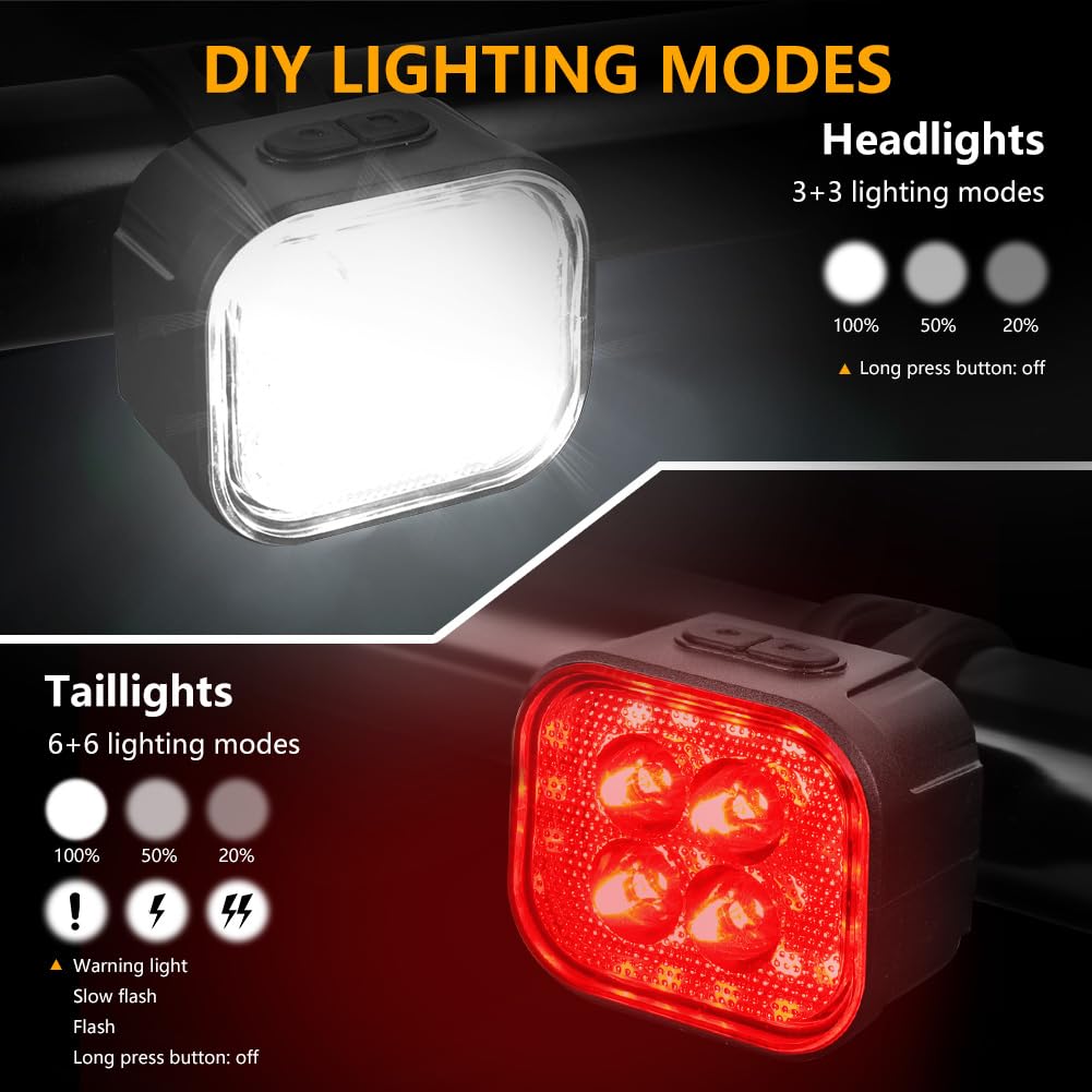 Luci Bici Kit, Impermeabili Luce Bici Anteriore e Posteriore, USB Ricaricabile Luci Bicicletta LED, Molteplici Modalità, Ultra Luminose Luce Bicicletta per Varie Bike da Strada e da Montagna