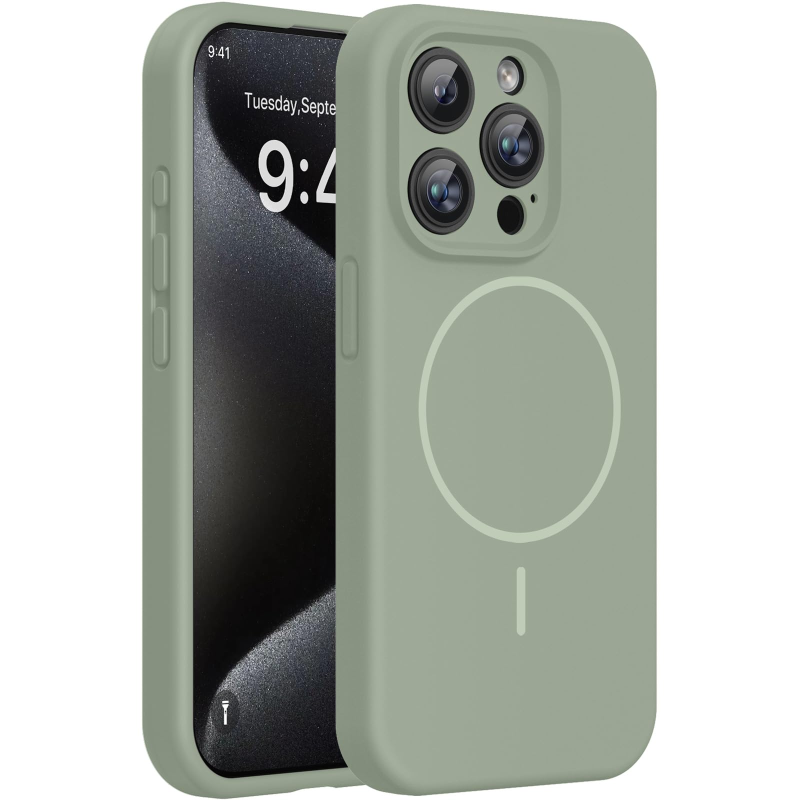 Miracase Silicone &amp; Magnetic for iPhone 15 Pro Case, Patina Green