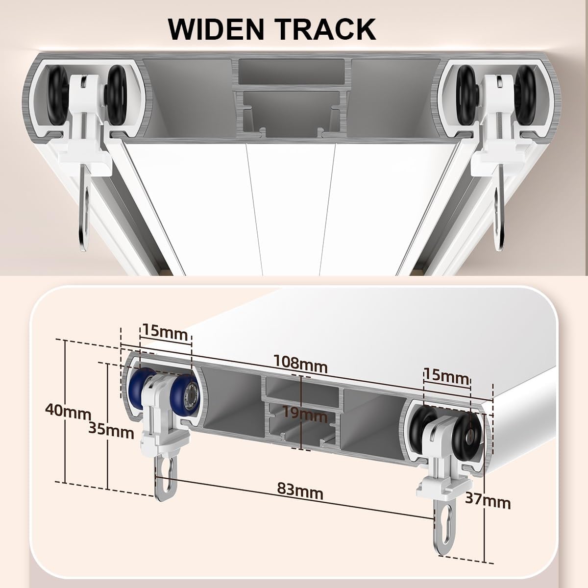 Double Rail Ceiling Curtain Track Set - 3.3'/6.6'/9.8'/13.1'/19.7' Silent Sliding Curtains for Living Room, Bedroom, Hotel - 290cm/9.5ft Adjustable Length