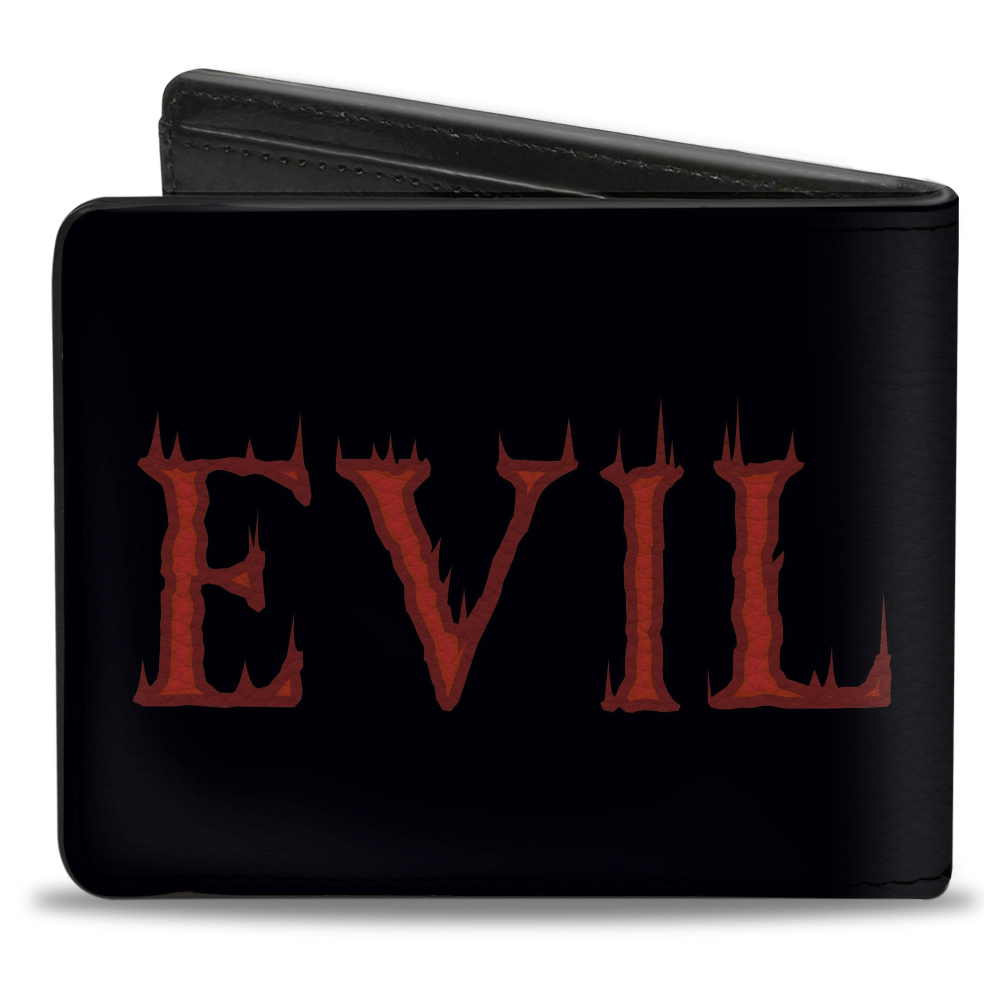 Buckle-Down Men's Wallet, Bifold, Flaming Black Red, Vegan Leather, Evil Quote, 4.0