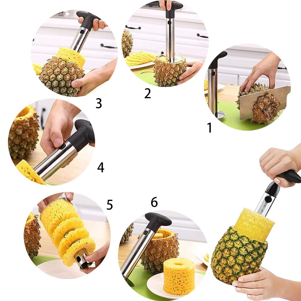 Coupe Ananas Découpe Ananas Éplucheur Acier Inoxydable pour Anneaux de Fruits Noir