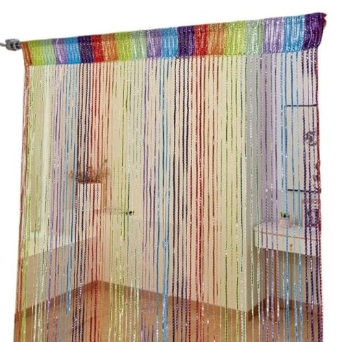 DBOO String Curtain Panel, Glitter Door Wall Window Doorways Panel Fly Screen Fringe Room Divider Blind,Decorative Tassel Ribbon Strip Silver Screen(Rainbow) - Image 5