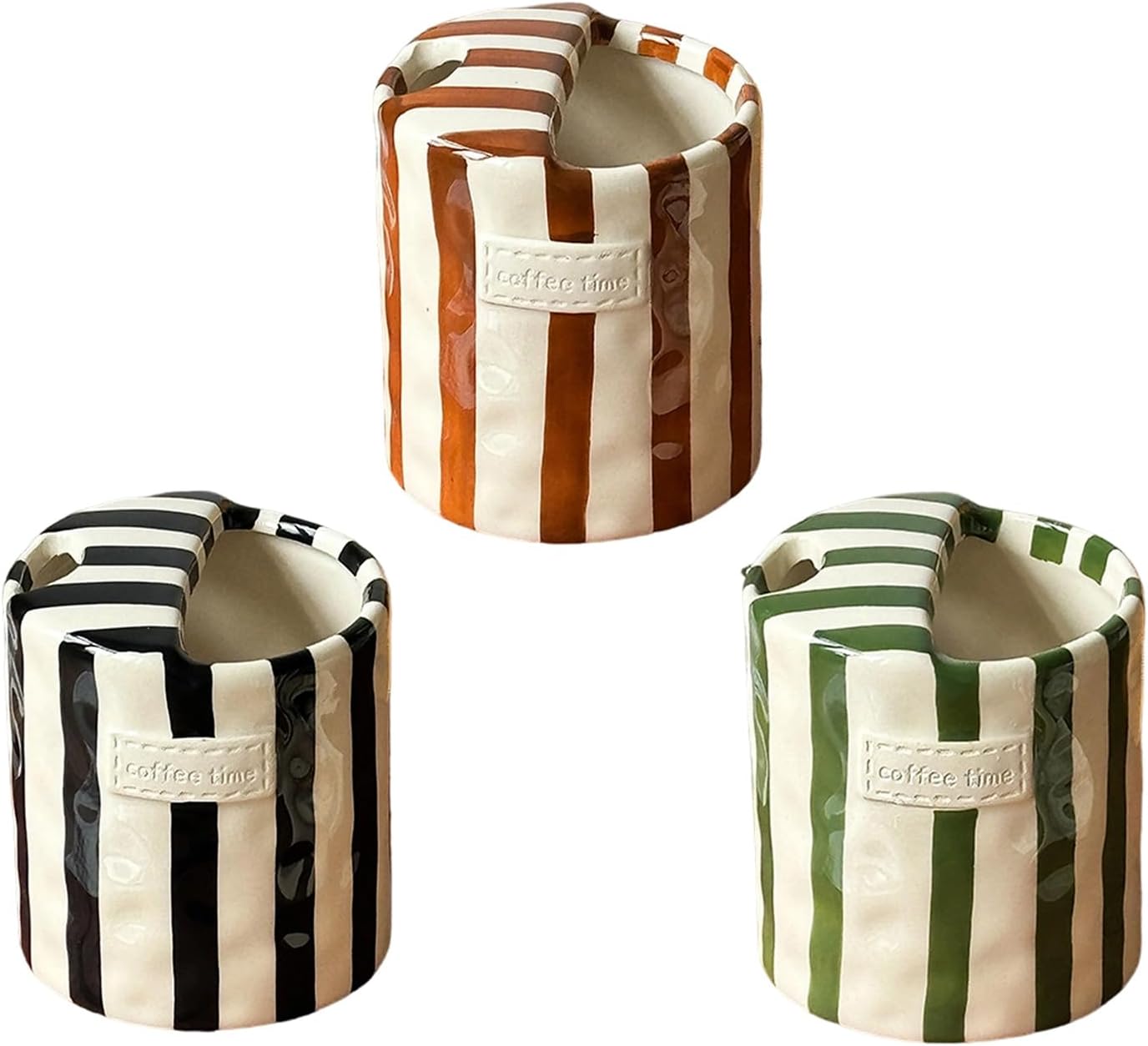 Ceramic Cup, Striped Nonslip Handheld Mug With Sip Top Half Lid For Home Office Kitchen Use Holiday Drinkware Gift Cup