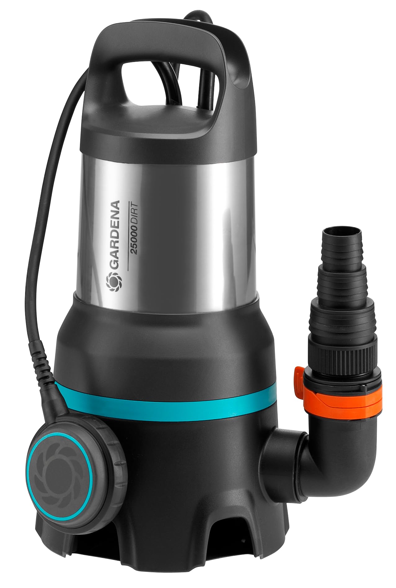 Gardena pompa zanurzeniowa do w. brudnej 25000: Pompa zanurzeniowa o wydajności 25 000 l/h, funkcja automatyczna, wyłącznik pływakowy z funkcją pracy ciągłej, cząstki brudu do 38 mm, 1100 W (9046-20)