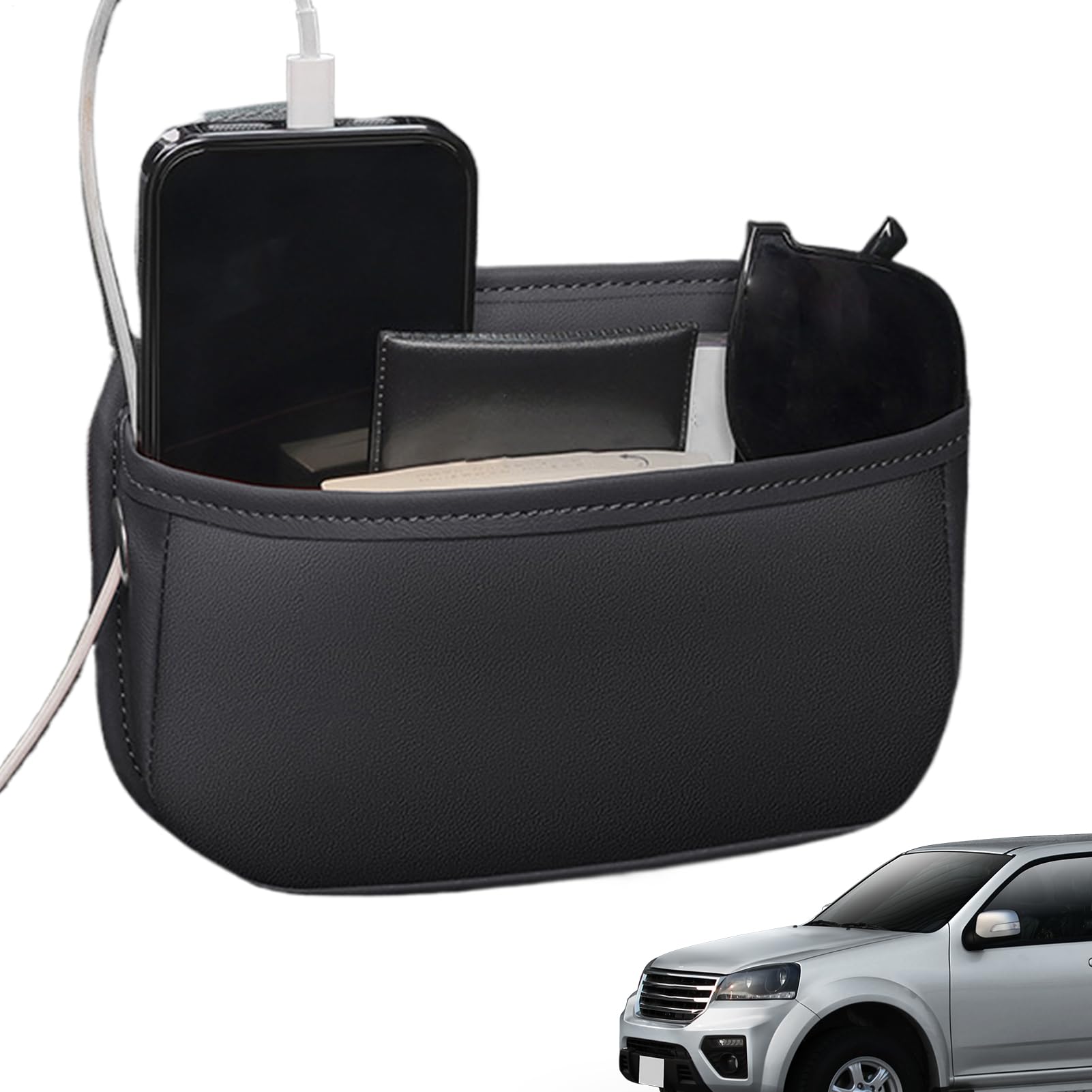 Leather Car Side Pocket Organizer, Car Seat Side Storage Pocket, Leather Multifunctional Console Organizer Bag, Cars Pockets Pouch Cell Phone Holder For Auto, Cars Seat Gap Filler Storage For Keys