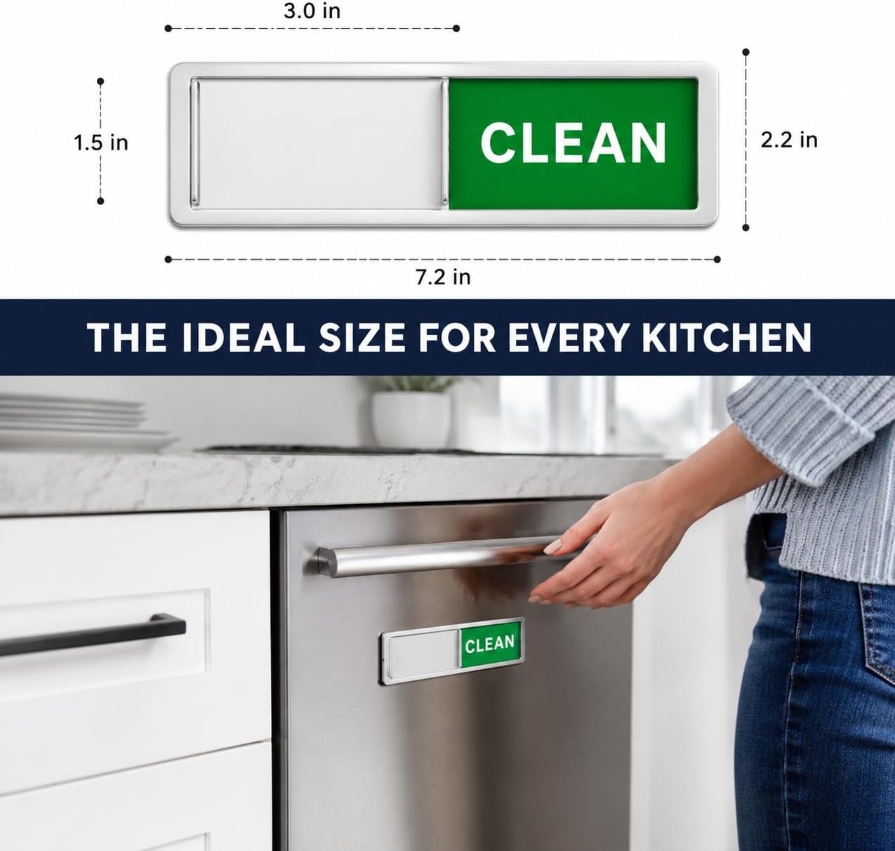 Clean Dirty Dishwasher Magnet Sign, Sliding Strong Magnetic Indicator, Silver Strong Magnetic Back, Smooth Sliding Design, Red Green Display, Adhesive Option