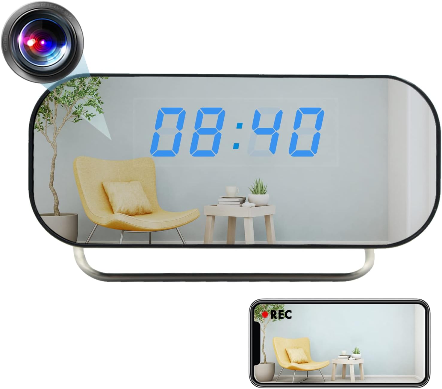 Hidden Camera Clock, 1080P HD Security Spy WiFi Camera with Realtime