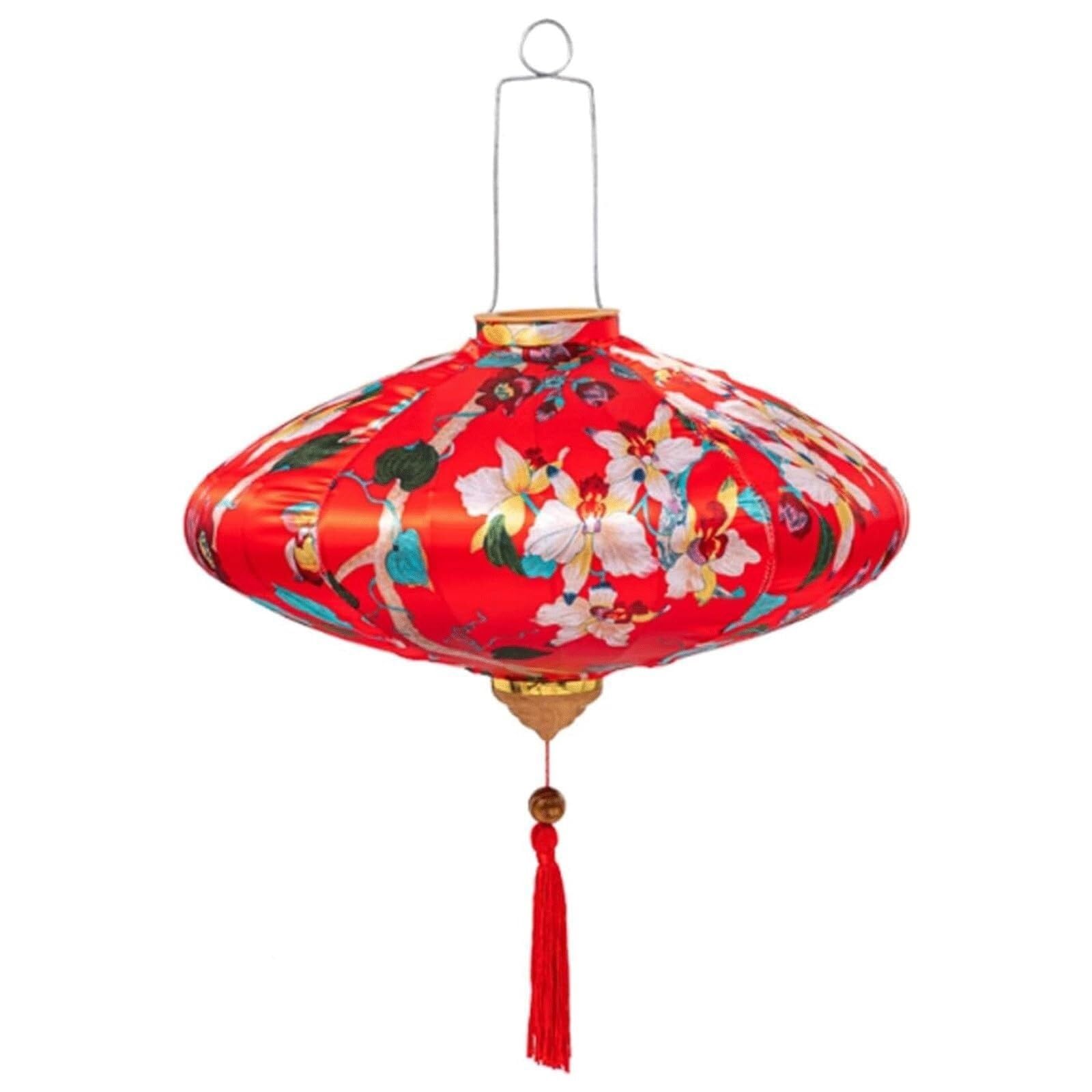 Asian lantern, Oval Silk Vietnamese Lantern Chinese Traditional Flower Iron Frame Japanese Hanging for Wedding Party Decoration(Red,12inch)