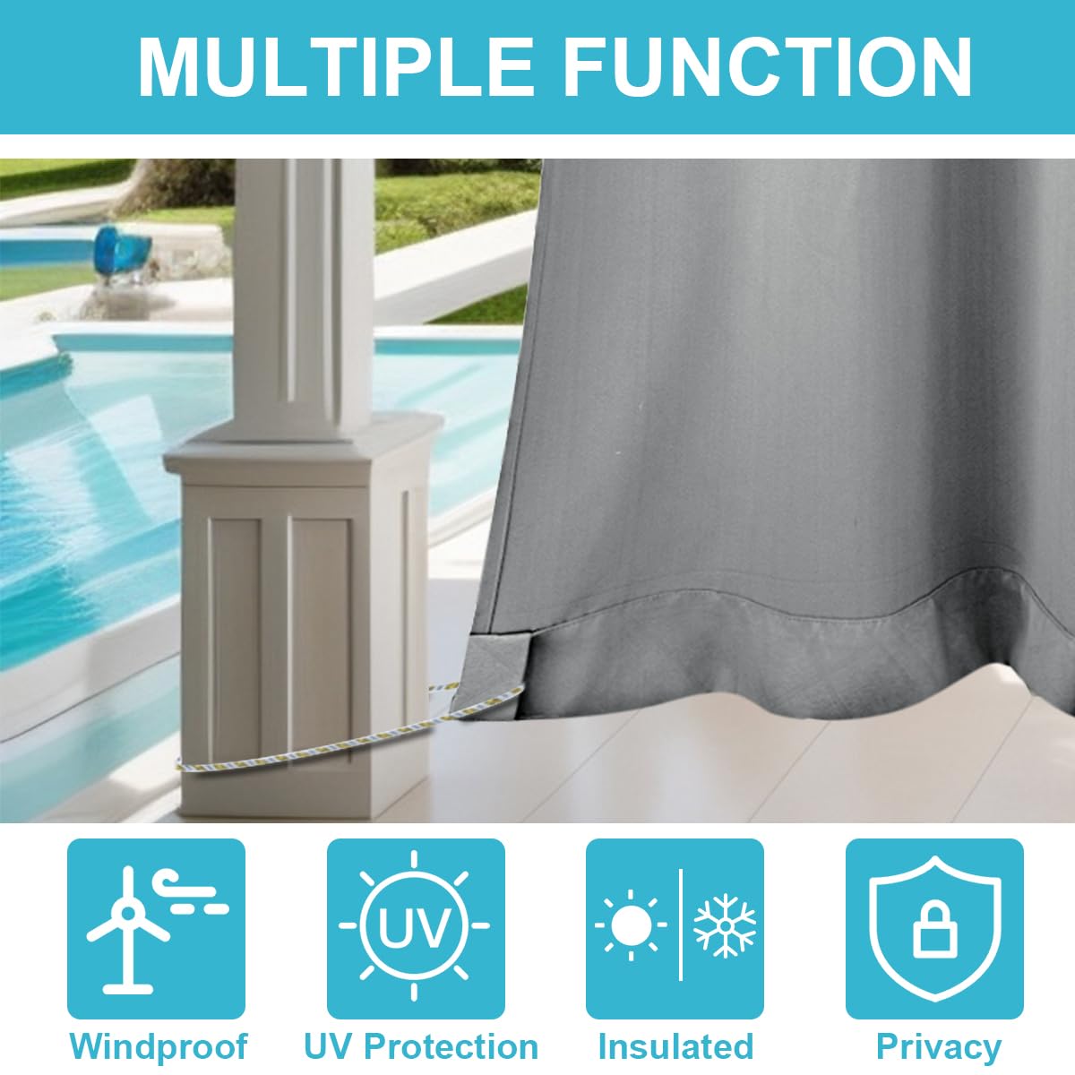 ele ELEOPTION Cortinas de Exterior, Resistentes al Agua, Protección UV, Cortina Exterior con Ojales, Cortina Opaca para Jardín, Patio, Balcón, Gris Claro 3D Textured, 1 Trozo / 132 X 213cm