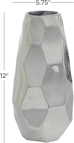 Miniatura 6 de Deco 79 Jarrón decorativo de metal de aluminio para centro de mesa, florero geométrico para decoración del hogar, 6 x 5 x 12 pulgadas, plateado