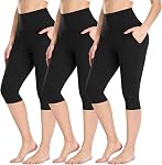 DHSO 3 Pack Women's Knee Length Leggings-High Waist Capri Pants for Women Yoga Workout Biker Shorts Casual Summer