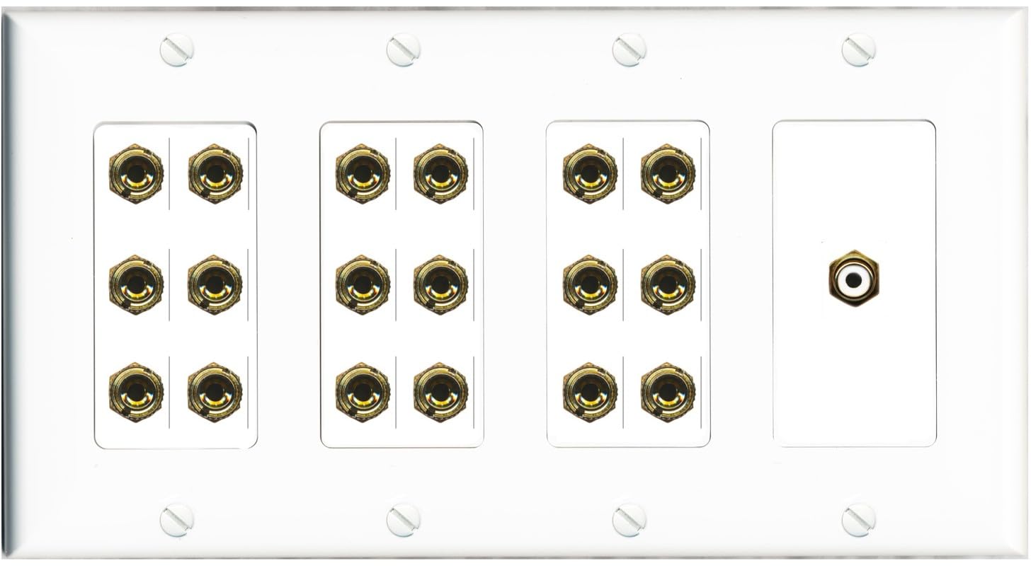 RiteAV 9.1 Surround Sound 9 Głośnik 18 Gniazdo wtykowe bananowe Płyta ścienna w/RCA Subwoofer Złącze żeńskie - 4 Gang [Biały]