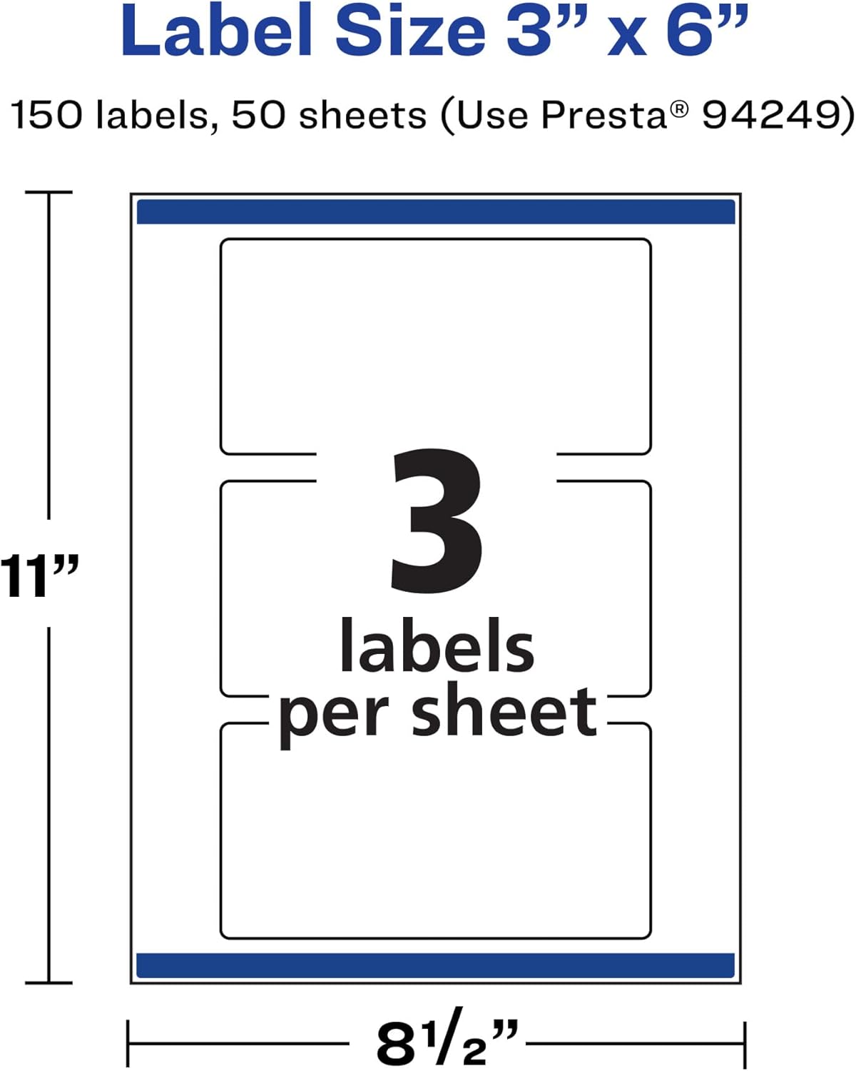 Avery Matte White Rectangle Labels, Sure Feed Technology, 3" x 6", 150 Matte White Printable Labels
