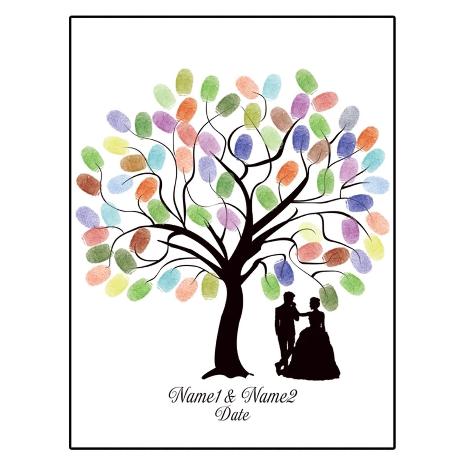 Hochzeits Fingerabdruck Malerei Fingerabdruck, DIY, Baum, Blatt, Braut und Bräutigam, Silhouette, Hochzeit, Gästebuch, Gemälde(Color02,50x70cm)