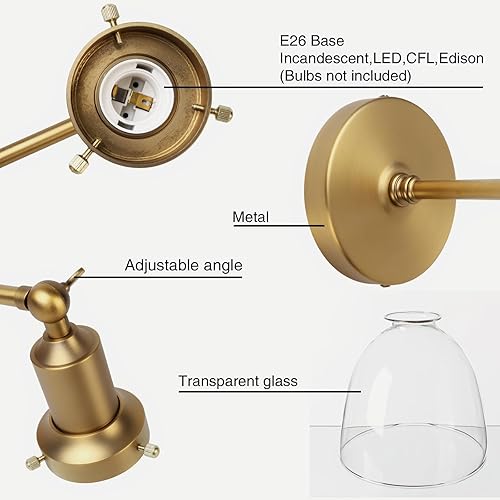 Miniatura 6 de PERMO Aplique individual industrial vintage para montaje en pared con cúpula ovalada de 6.7 pulgadas, pantalla de vidrio transparente, aplique de