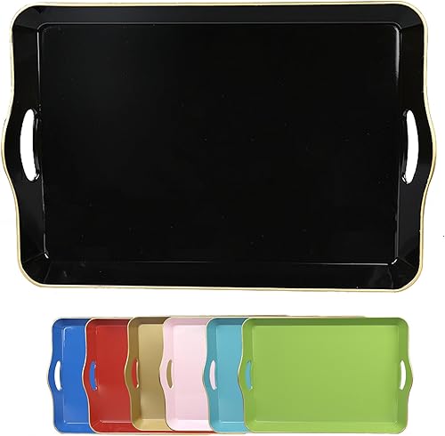Leemxiiny Bandeja decorativa negra para mesa de café con asas, bandeja rectangular de plástico para sala de estar, baño, al aire libre, 11.8 x 17.3