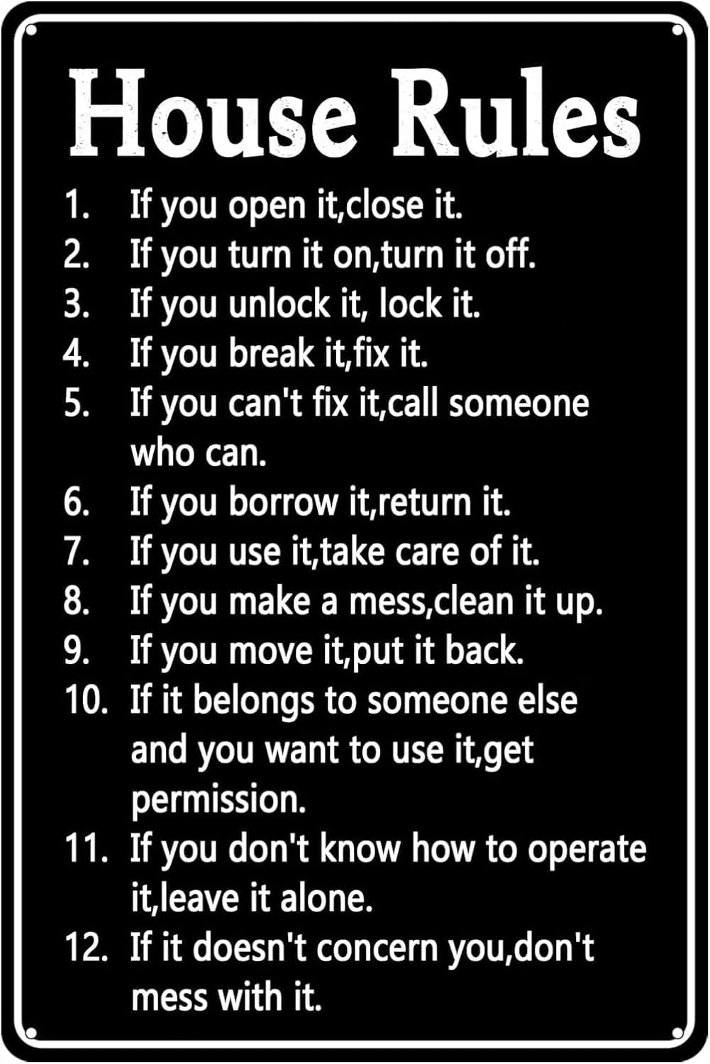 SMAZDFXX House Rules Vintage Metal Sign, If You Open It, Close It. Creative Tin Sign Metal Retro Wall Decor for Home Garden Yard Bar Pub Garage Outdoor Man Cave Decor 8"x12"