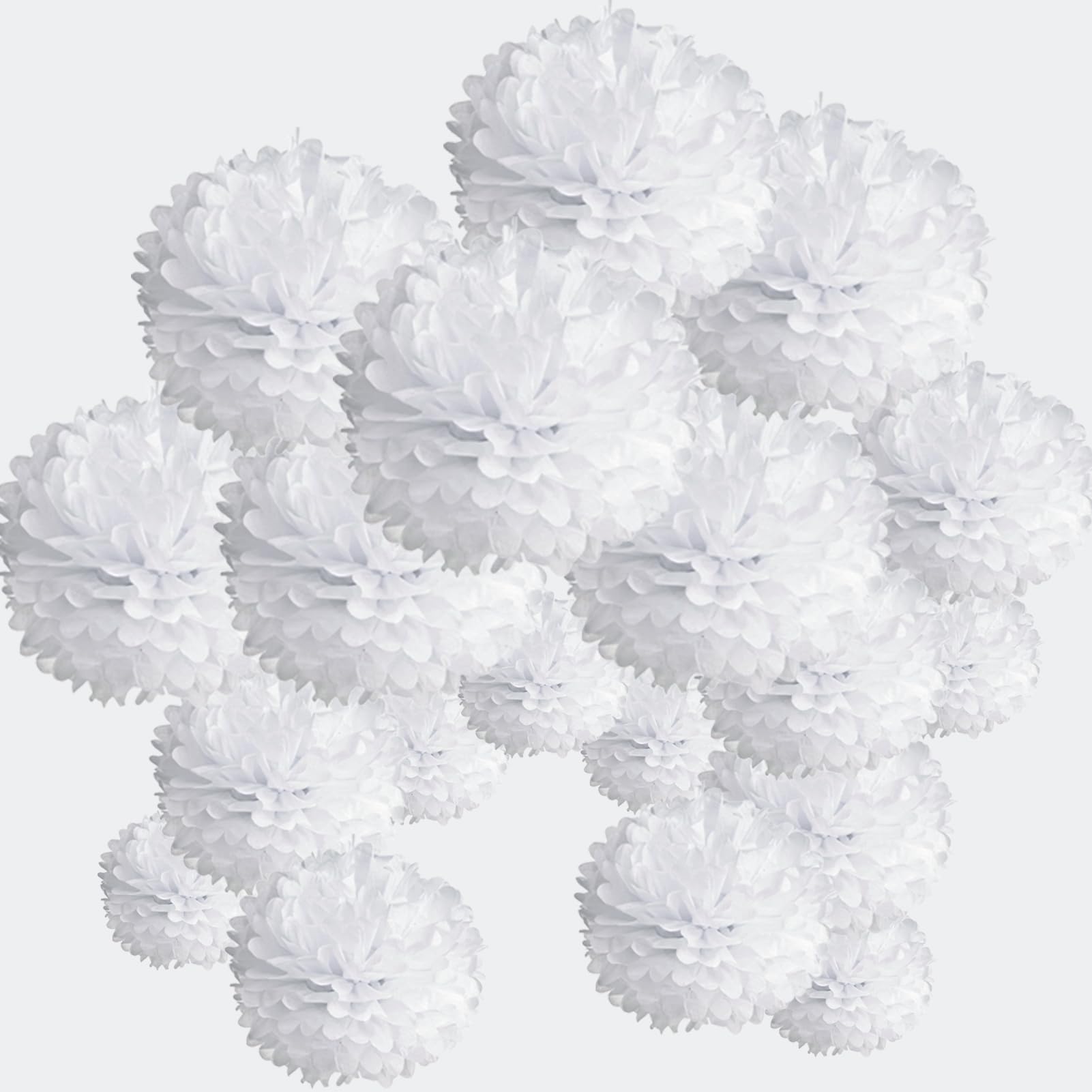 SUNBEAUTY Pompones decorativos – 15 pompones decorativos de papel de seda blanco para decoración de bodas, decoración de mesa, cumpleaños, fiestas