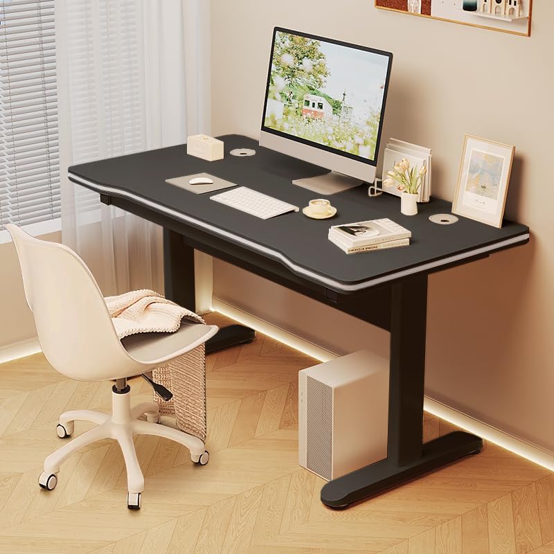 Escritorio para juegos para computadora, mesa de escritura para el hogar, oficina, estudiante, arte moderno y simple, con soporte de metal en forma