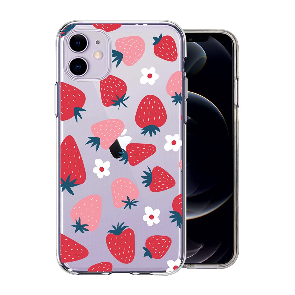 KEXAAR iPhone 11 Case, Clear Cute Fruit Strawberry Design Slim Shockproof Transparent HD Graphics Girls Woman Hybrid Hard Protective Cover Case for iPhone 11/6.1 inch (Strawberry 11)