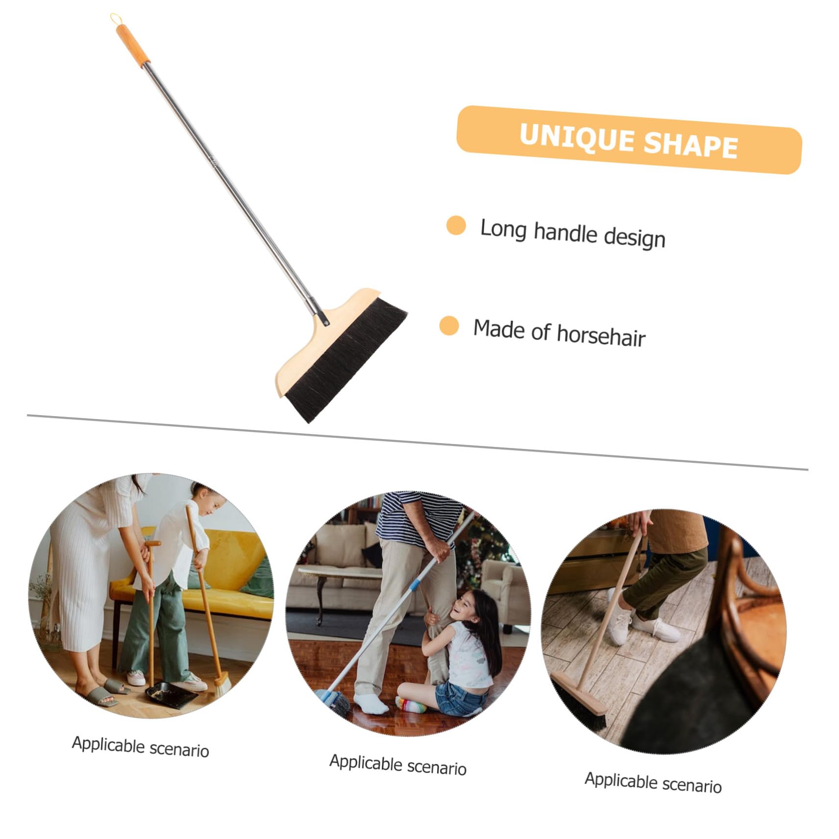 Scopa in Crine di Cavallo con Manico Antiscivolo in Acciaio Resistente Setole Morbide Anti-statiche per Pavimenti Delicati Multiuso per Cucina e Interni Facile da Riporre