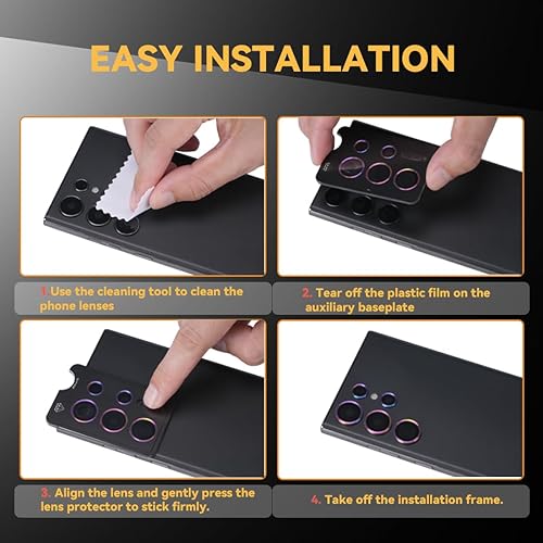 Miniatura 6 de Protector de lente de cámara compatible con Samsung Galaxy S24 Ultra, vidrio templado 9H, protector de pantalla, anillo individual de metal, lente