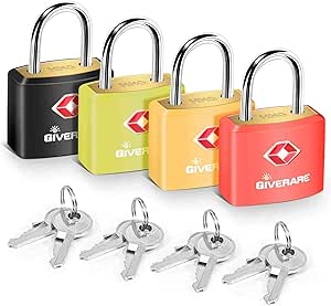 4 Pack TSA Approved Travel Luggage Locks with Keys