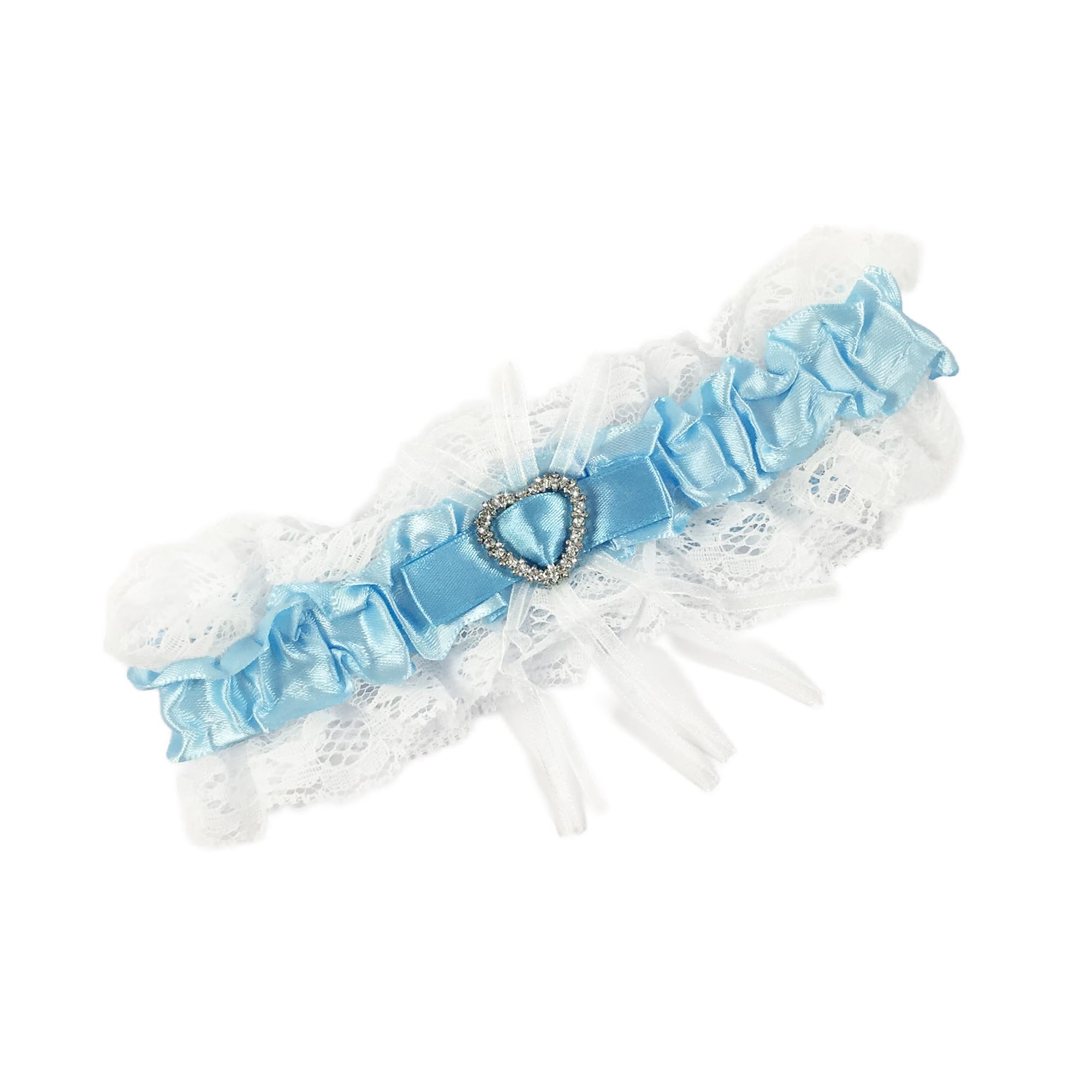 Fuzzy Cactus Women's Blue White And Diamanté Heart Garter - Bridal Something Wedding Favour Bride To Be Hen Party Night Do Accessory