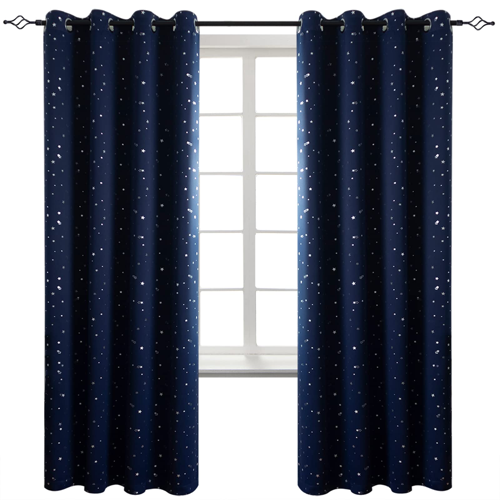 BGment Kids Blackout Curtains for Bedroom - Grommet Thermal Insulated Silver Star Print Room Darkening Curtains for Living Room, Set of 2 Panels (52 x 72 Inch, Navy Blue)
