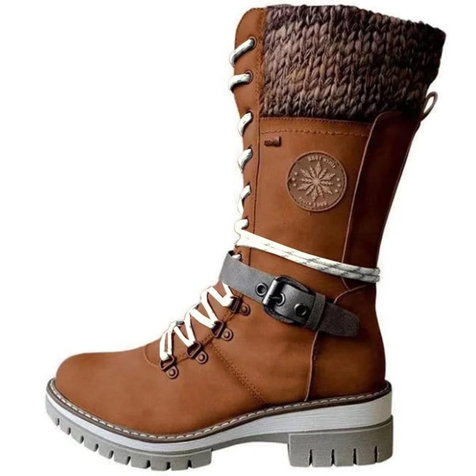 Booties for Women Winter Warm Mid-Calf Snow Boots Side Zipper Riding Boots Anti Slip Platform Wedge Booties Fashion