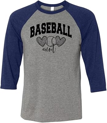 TeesAndTankYou Arch Baseball Aunt Three-Quarter Raglan Sleeve Baseball Shirt Unisex Large Grey/Navy