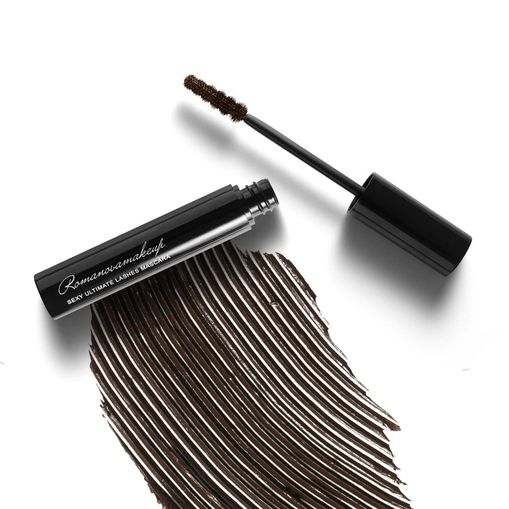 Sexy Ultimate Lashes BROWN Mascara FULL-SIZE, Nourishing, Long-lasting, Super Length, Naturally Brown Boost & Thick by Romanovamakeup. Gentle, Easy to use Mascara for Girls and Women.
