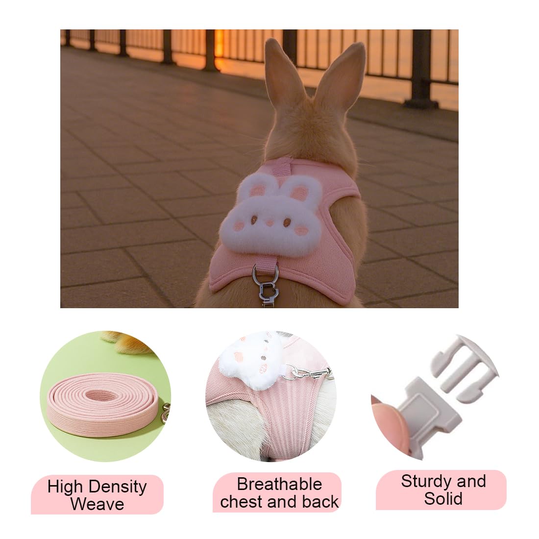 Harnais pour lapin nain réglable respirant rose taille ajustable 1-3 kg