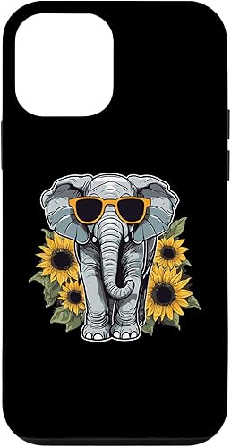iPhone 12 mini elefante con gafas de sol y girasoles caso