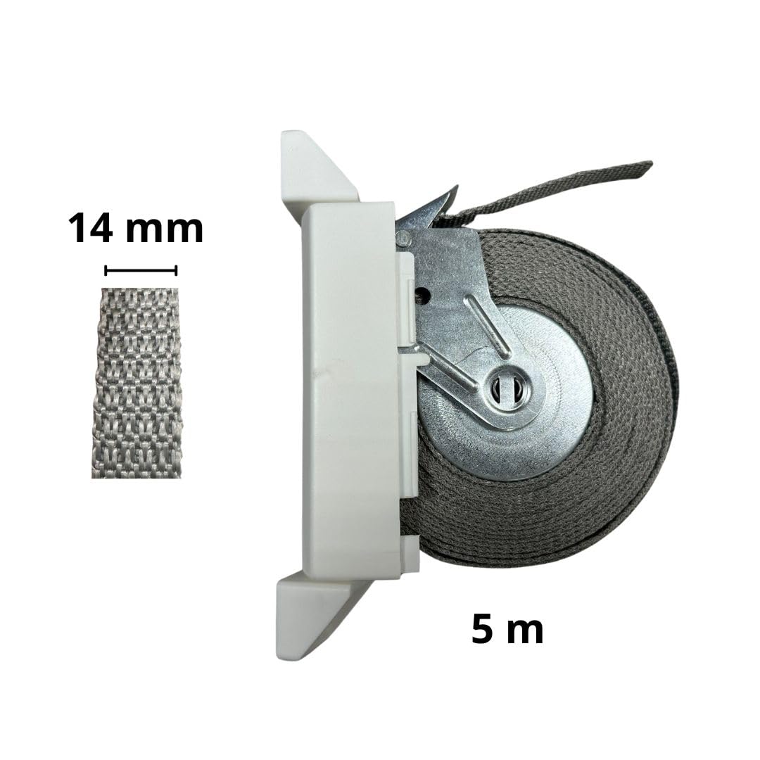 MATISMO Récupérateur de volet roulant blanc, 14 mm, 5 m, montage mural et lot de 2 bandes pour volets roulants (4, rectangulaire)