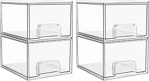 Vtopmart 4 Pack Clear Small Stackable Storage Drawers,Acrylic Bathroom Makeup Organizer,Plastic Storage Bins For Vanity, Undersink, Kitchen Cabinets, Pantry, Home Organization