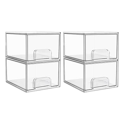 Vtopmart 4 Pack Clear Small Stackable Storage Drawers,Acrylic Bathroom Makeup Organizer,Plastic Storage Bins For Vanity, Undersink, Kitchen Cabinets, Pantry, Home Organization