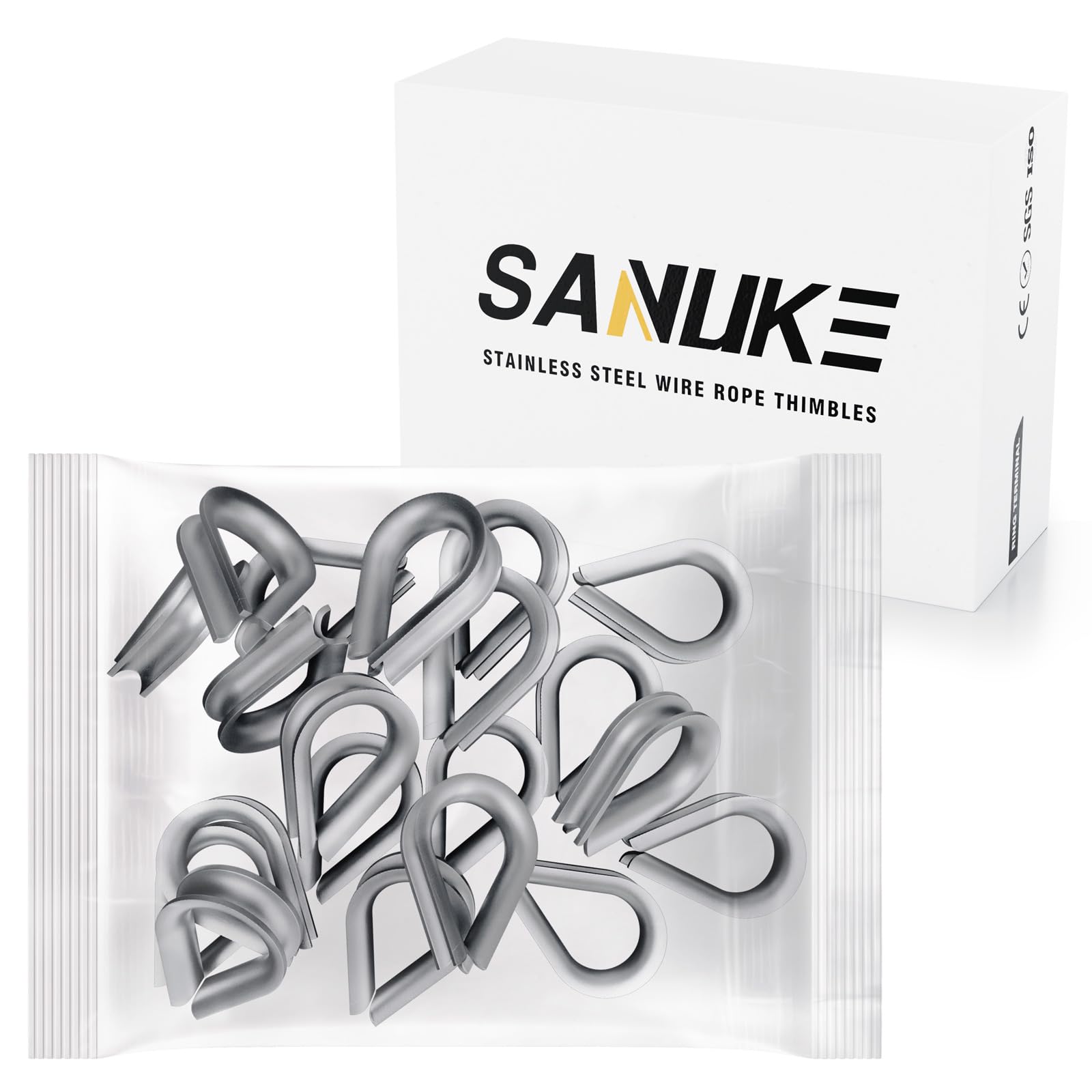 Sanuke 20pcs M4 Stainless Steel Wire Rope Thimbles for 5/32'' Diameter Rope Thimble Rigging