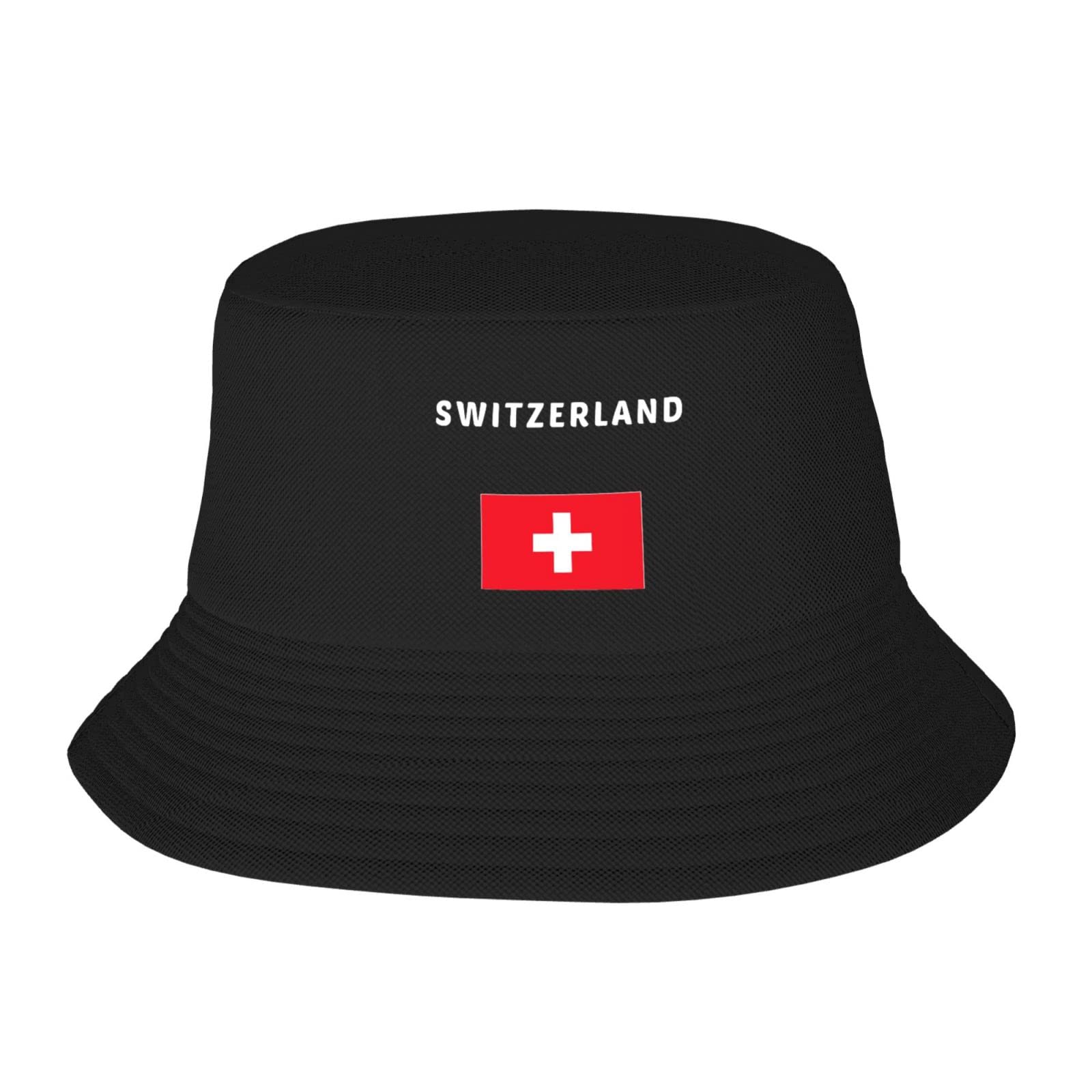 874 Bucket Hat Switzerland Swiss Flag for Fisherman Hat Foldable Bucket Sun Hats Breathable Beach Cap for Hiking Outdoor Beach